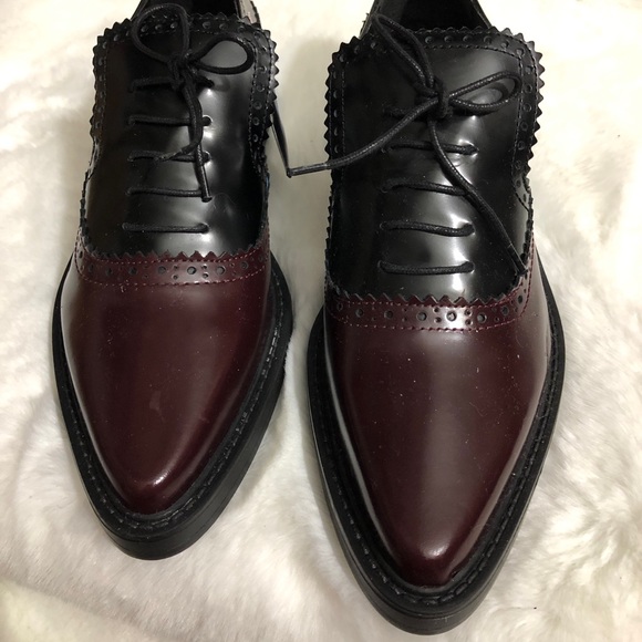 LAST NWT ZARA REAL LEATHER OXBLOOD WINGTIP BROGUES POINTED TOE - Picture 2 of 11